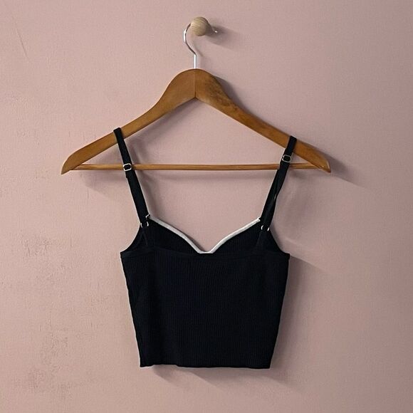 Say What Black Ribbed White Trim Crop Top - Picture 2 of 11
